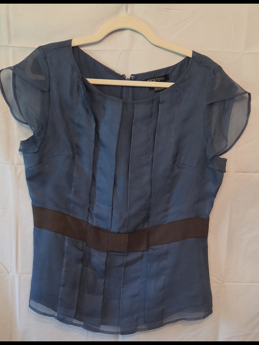 Etcetera Blue Sheer Cap-Sleeve Blouse with Dark Waistband